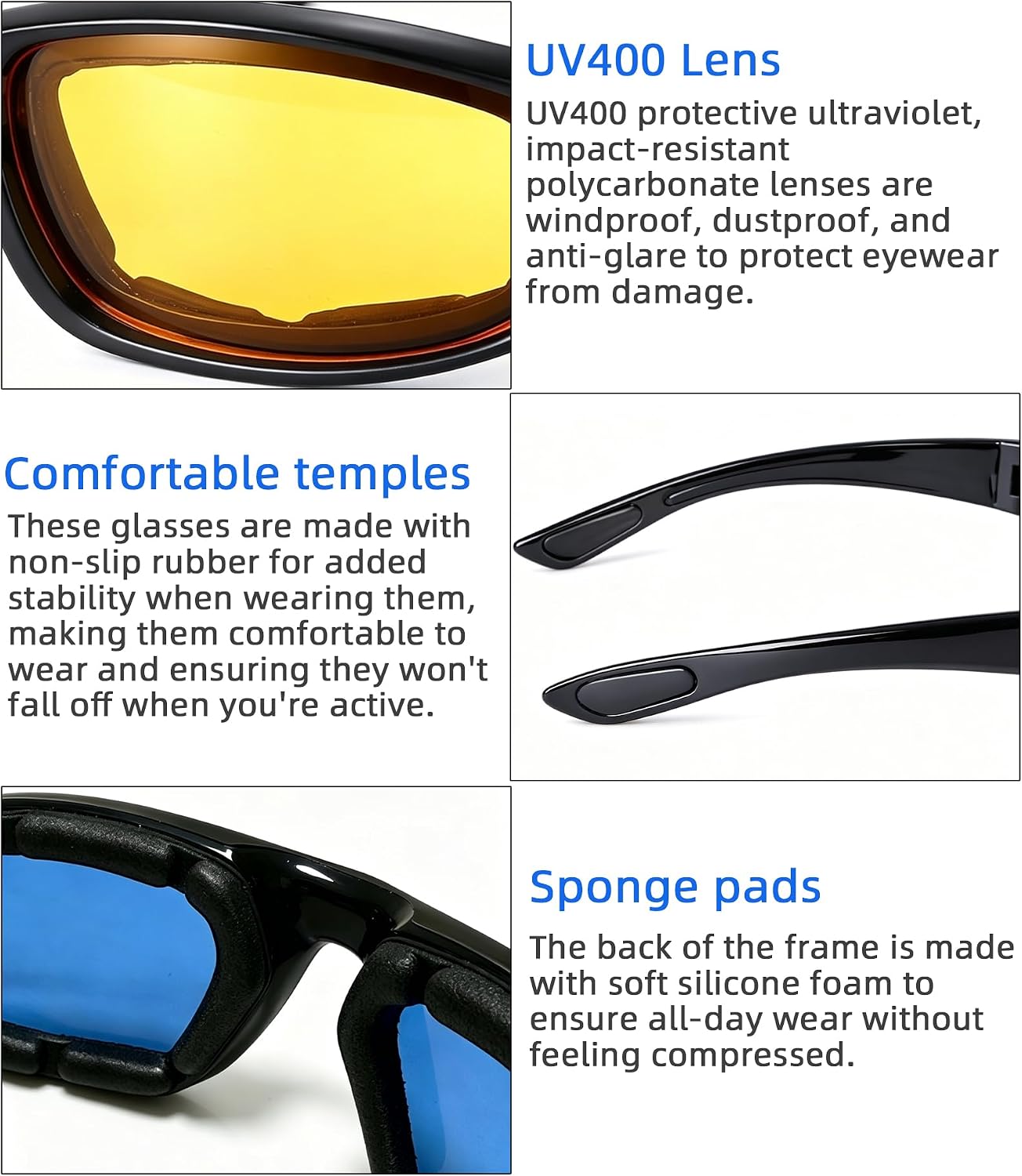 4 Pair Motorcycle Glasses Riding Glasses UV Protection Windproof And Dustproof Motorcycle Foam Cushion Goggles