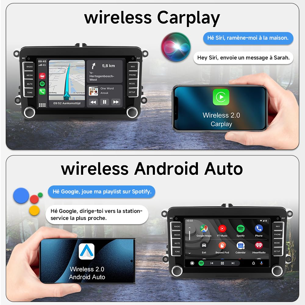 Autoradio Android 15 per VW Golf 5 6 Passat Polo - Bluetooth 5.4, WiFi 6.0, GPS, DSP Audio - 2 DIN CarPlay/Android Auto Wireless per Caddy Tiguan EOS Skoda Seat