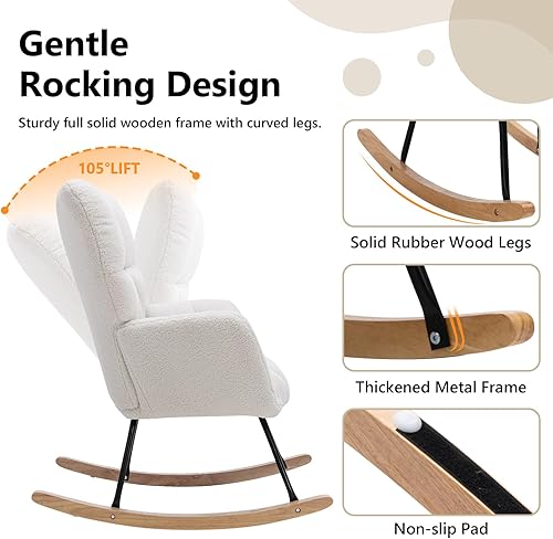 Miniatura 6 de NIOIIKIT Mecedora tapizada para guardería, mecedora tapizada de peluche, asiento acolchado con respaldo alto, silla auxiliar cómoda para sala de