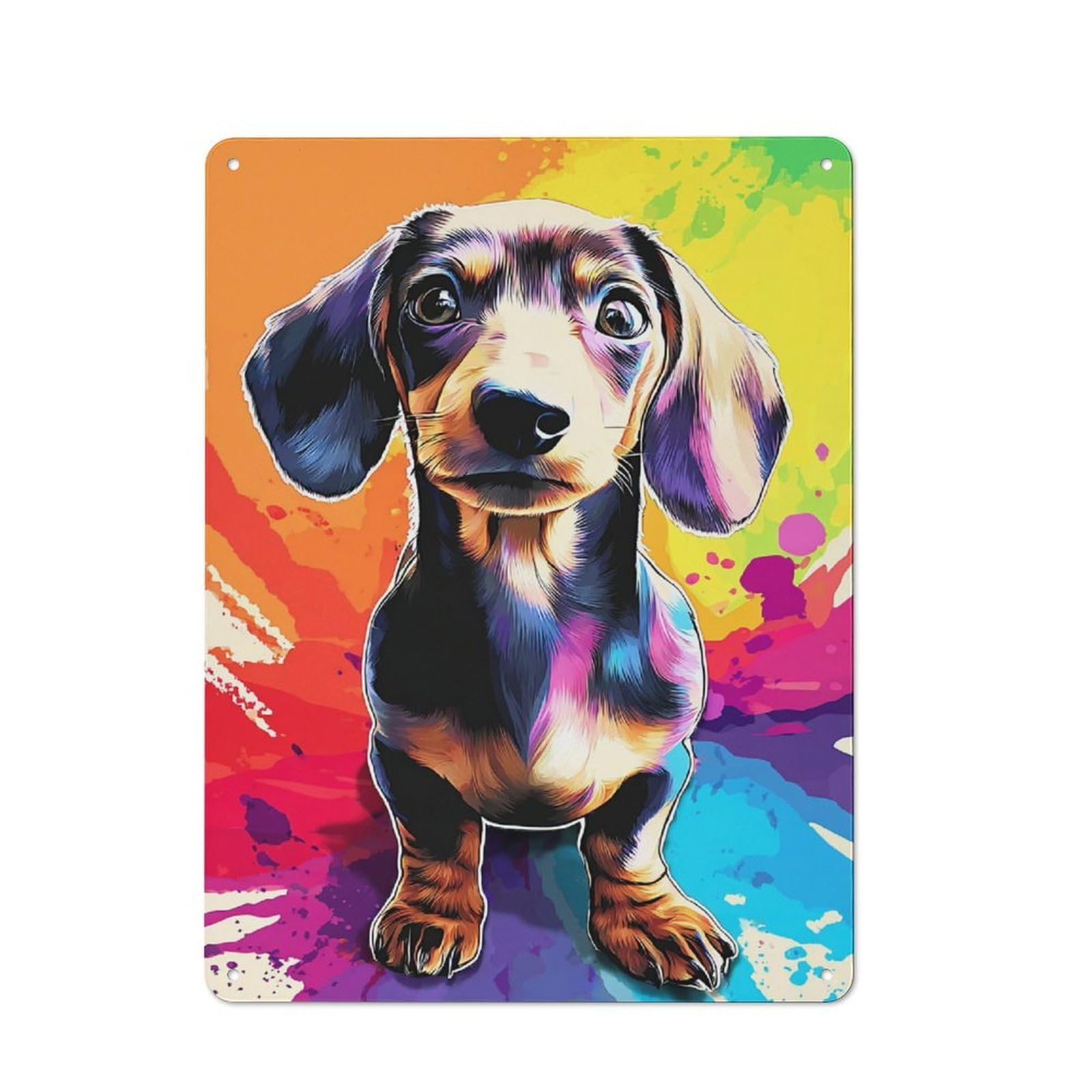Junmoney Colorful Dachshund Portrait -5 Tin Wall Plaque 40X30cm With For Workshop Wall, Suited To Makers And Diy Enthusiasts
