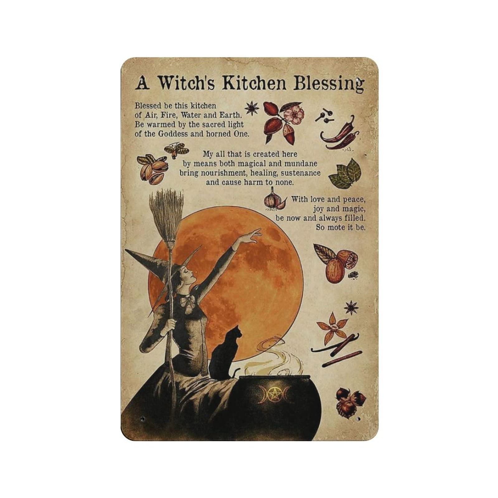 AOOEDM A Witch Is Kitchen Blessing Vintage Tin Sign Metal Tin Signs for Man Cave Funny Art Wall Plaque Kitchen Bar Pub Coffee Shop Wall Decor