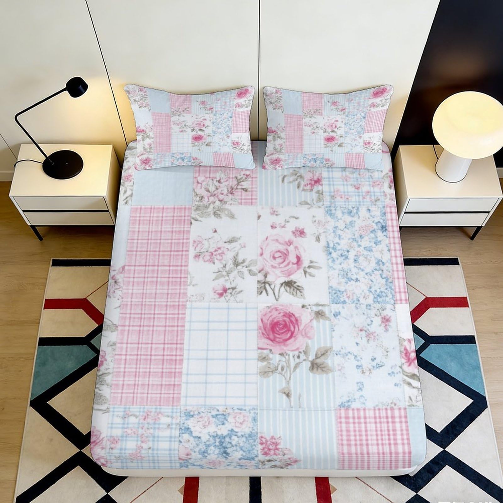 3D Printed Cottage Floral Fitted Sheet Microfiber Deep Pocket Cottage Floral Mattress Fitted Cover Full Wrap Washable 140x200x25cm