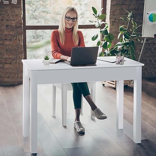 Miniatura 6 de Tocador de maquillaje con espejo abatible, moderno juego de mesa de maquillaje para dormitorio con taburete tapizado y 2 cajones, escritorio con