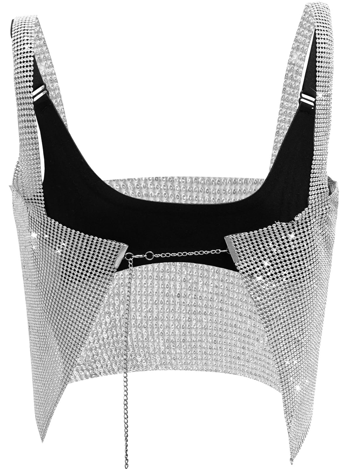 Canottiera sexy da discoteca con paillettes metallizzate glitterate e strass Halter Vest Backless Crop Deep V Canotte Top a catena