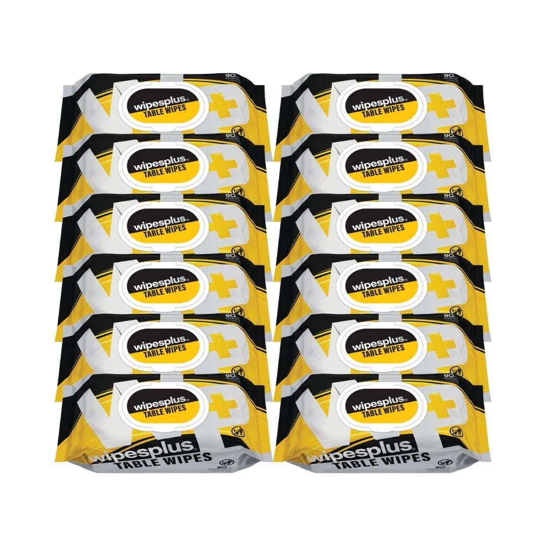 WIPESPLUS Countertop Wipes, Table Wipes, Wet Wipe for Home and Business, 1080 Count, (12 Packs of 90)