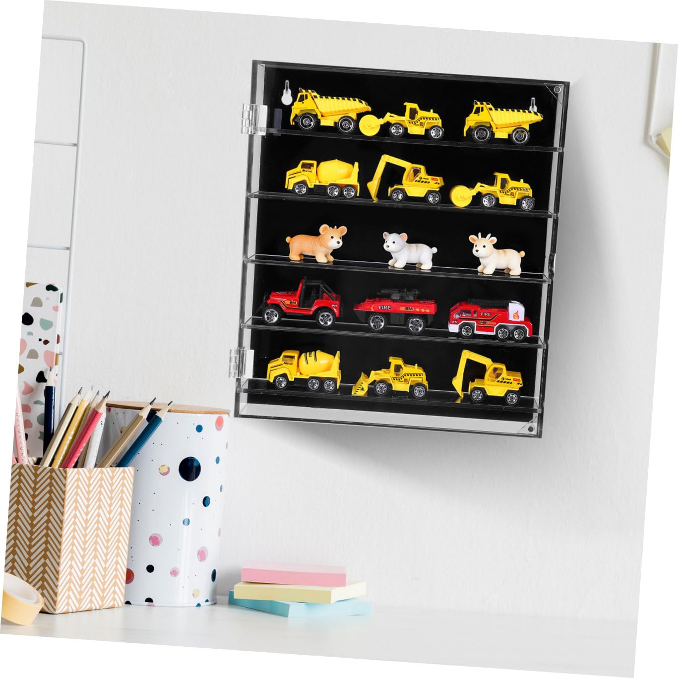 Toddmomy Acryl Spielzeugauto Display Vitrine aus Schwarz Stabilem Acryl Mehrschichtig und Transparent zur Tisch oder Wandmontage für Modellautos und Figuren