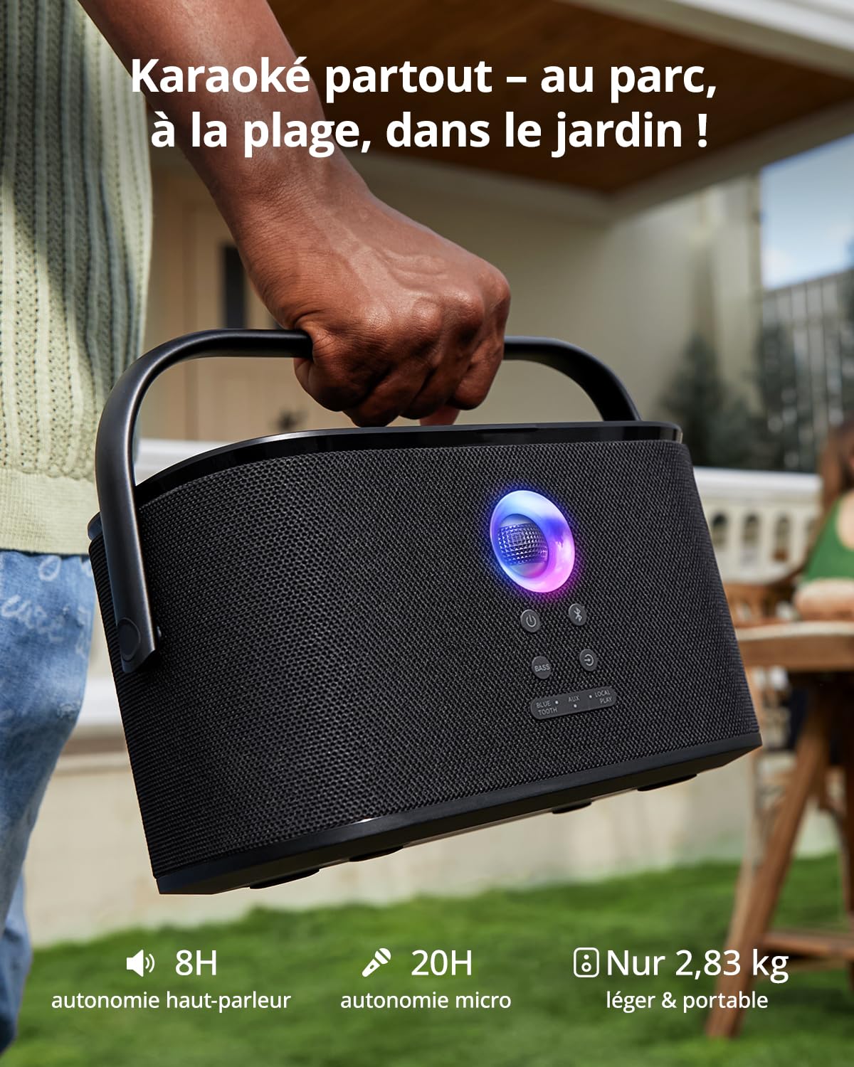 Ikarao Karaoké Adulte - Enceinte Pro avec Écran et 2 Micros sans Fil - 140W - Compatible Wi-FI, HDMI et TV - Idéal pour Fête - Abonnement Karafun Inclus（Shell S2）