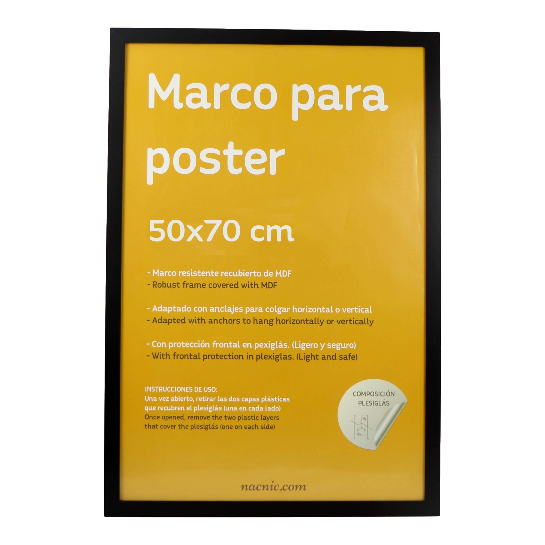Nacnic Duża ramka na zdjęcia do ochrony i wyświetlania zdjęć, dyplomów, billboardów, plakatów. Ramki w różnych rozmiarach i kolorach. Czarny, rozmiar 50x70 cm