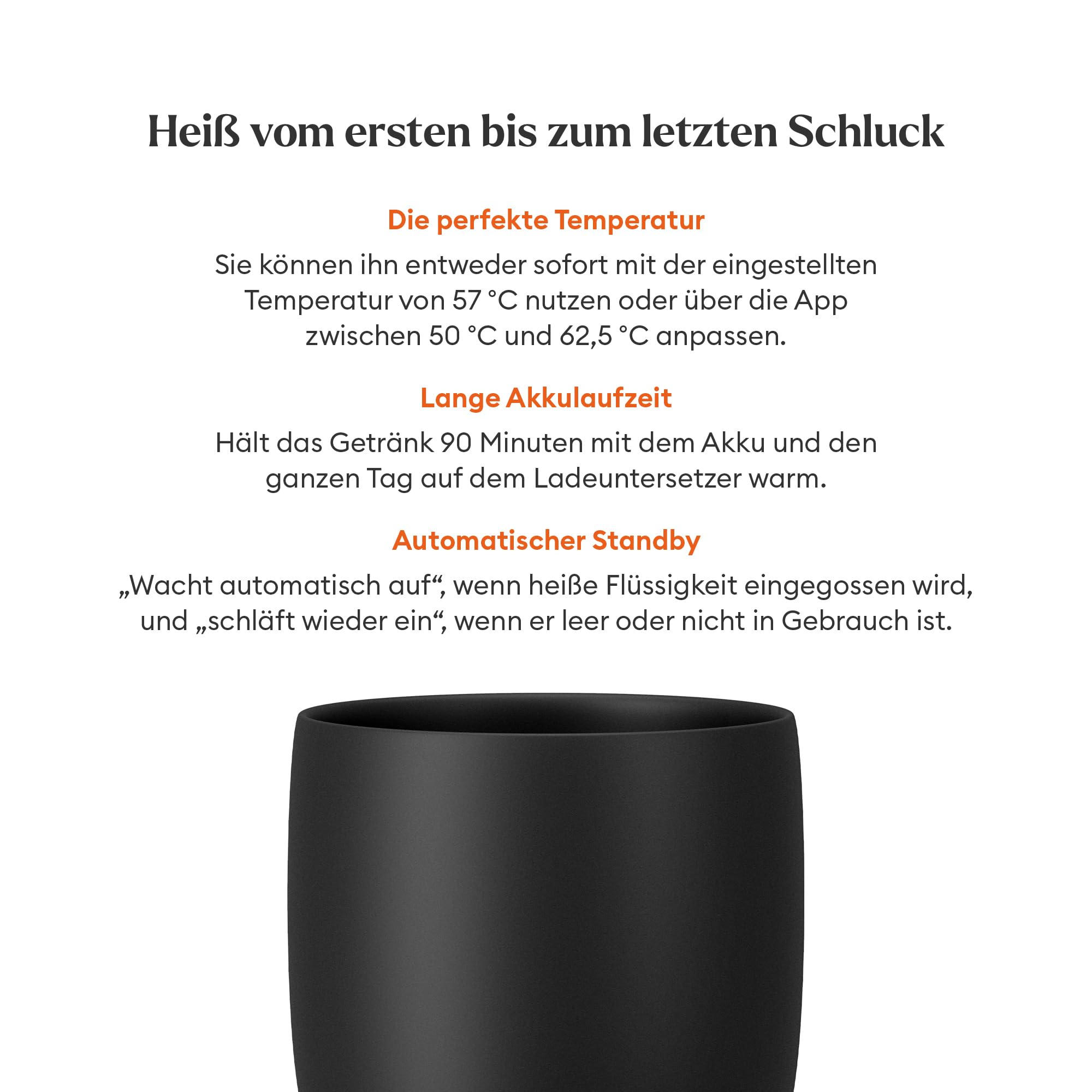 Ember Smart Cup mit Temperatureinstellung – 178, per App steuerbar, wiederaufladbarer, aufheizbarer Kaffeebecher mit Intelligent LED Display, 1,5-Stunden-Akku, Schwarz