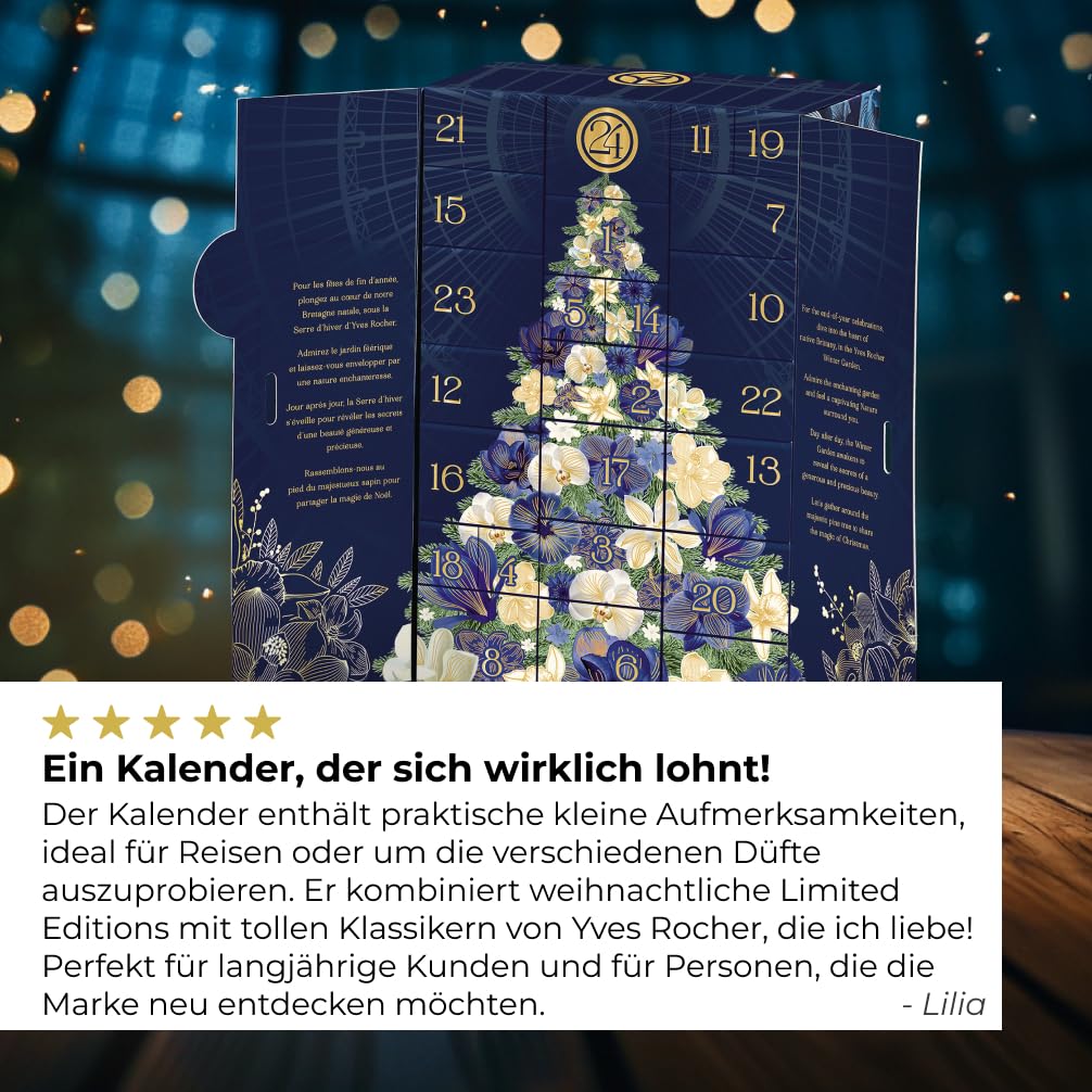 Yves Rocher Adventskalender Kosmetik Beauty 24 Überraschungen Gesichtspflege Make-Up Körperpflege Haarpflege Parfüm