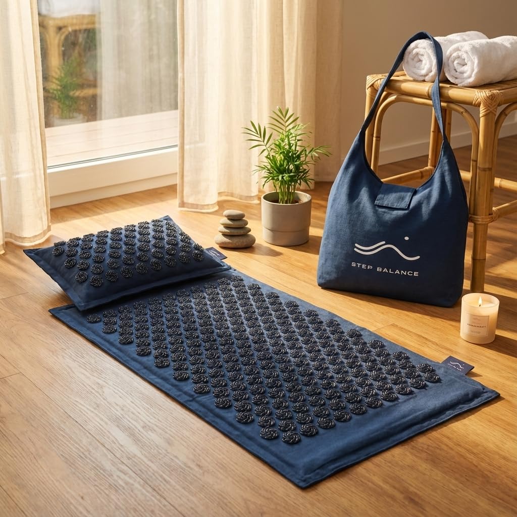 AcuEarth Akupressur-Set, Matte und Kissen, Leinen, mit Tasche