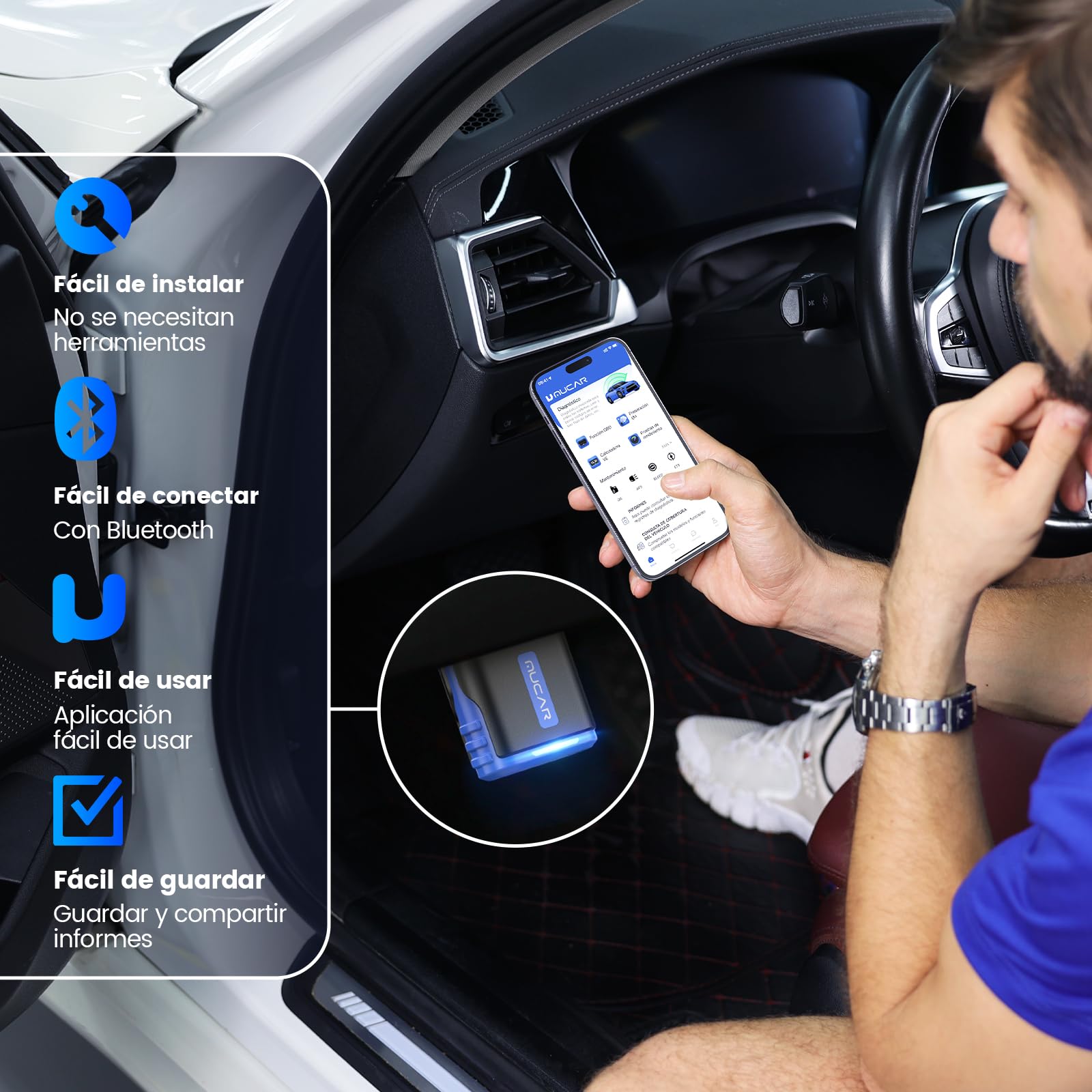 mucar DriverScan Adaptador Bluetooth OBD2 con Completo del Sistema | OBD2 Diagnosis Bluetooth Y 15 Funciones de Reinicio, Diagnosis Coche Multimarca Para Control Bi-Direccional/Codificación ECU