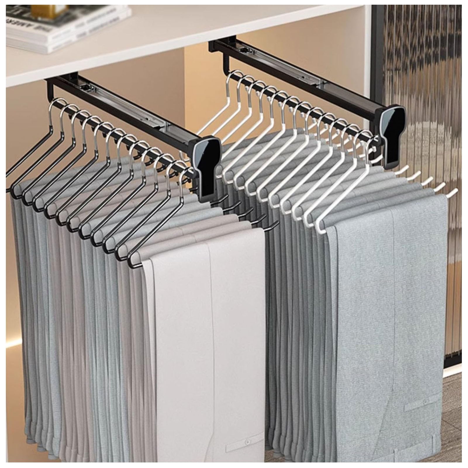SBCGFY Extendable Trouser Rack Pull Out Pants Hanger for Closet Space Saving Clothes Organizer Durable Wardrobe Rail Holds Up to 25kg Ideal for Trousers and Clothing Storage,56cm/22inch