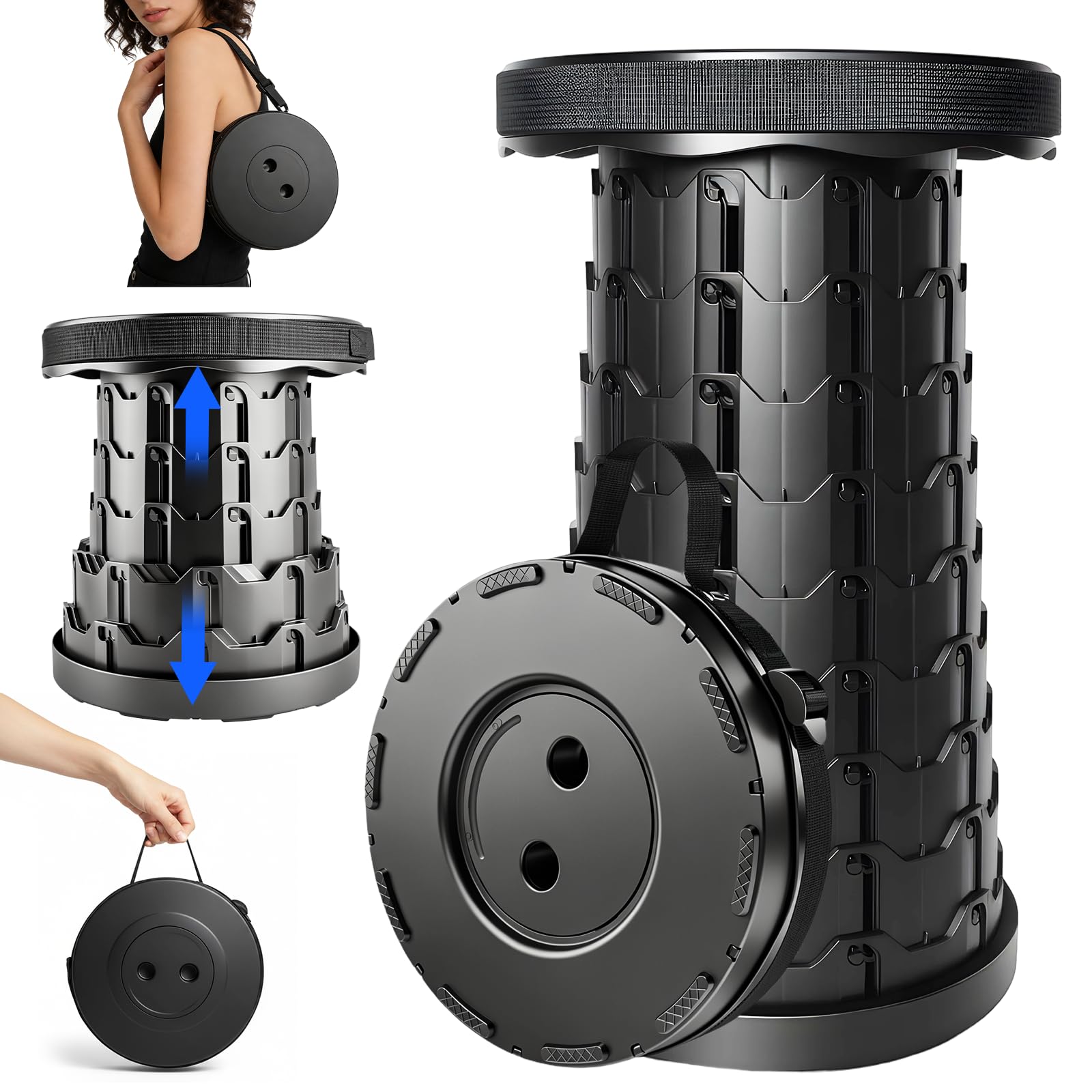 Upgraded Collapsible Stool, Portable Telescopic Seat, Folding Stool for Camping Gardening Fishing Hiking BBQ