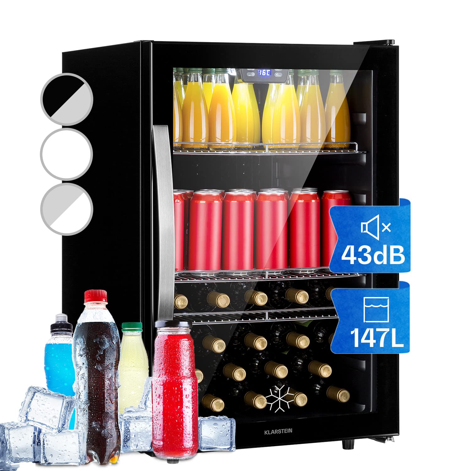 Klarstein Nevera Pequeña Puerta Cristal Habitaciones, Nevera Portatil Electrica, Mini Nevera Pequeña para Bebidas, Frigorificos Pequeños 147L, Mini Frigorifico con Estantes, Neveras Pequeñas