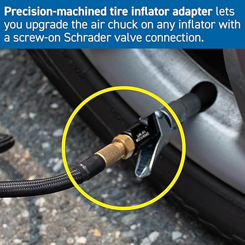 Miniatura 4 de Adaptador de Inflador de Neumáticos LockNFlate 14 NPT (m) a Válvula Schrader (m), Fabricado en los Estados Unidos, Latón, Actualice el portabrocas