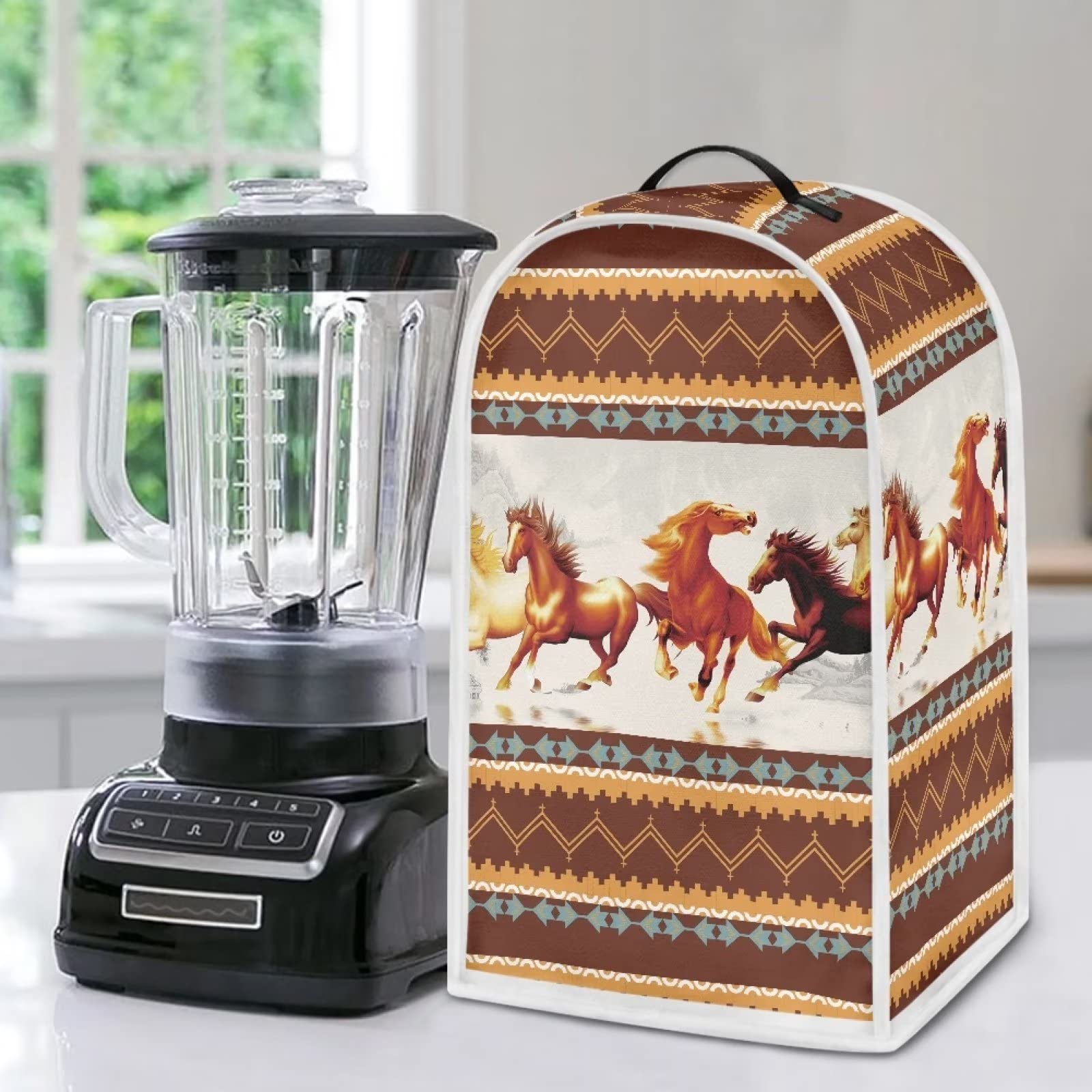 Poceacles Navajo Aztec American Horse Blender Cover Food Processor Cover Kitchen Appliance Dust Resistant Protector, Stand Mixer Coffee Maker Cover