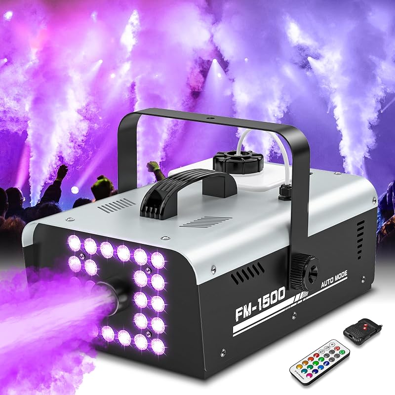 Máquina de humo de 1500 W para Halloween al aire libre, máquina de humo de 20000 CFM para interiores con 24 luces estroboscópicas LED y control remoto para DJ, fiesta, discoteca, escenario, boda