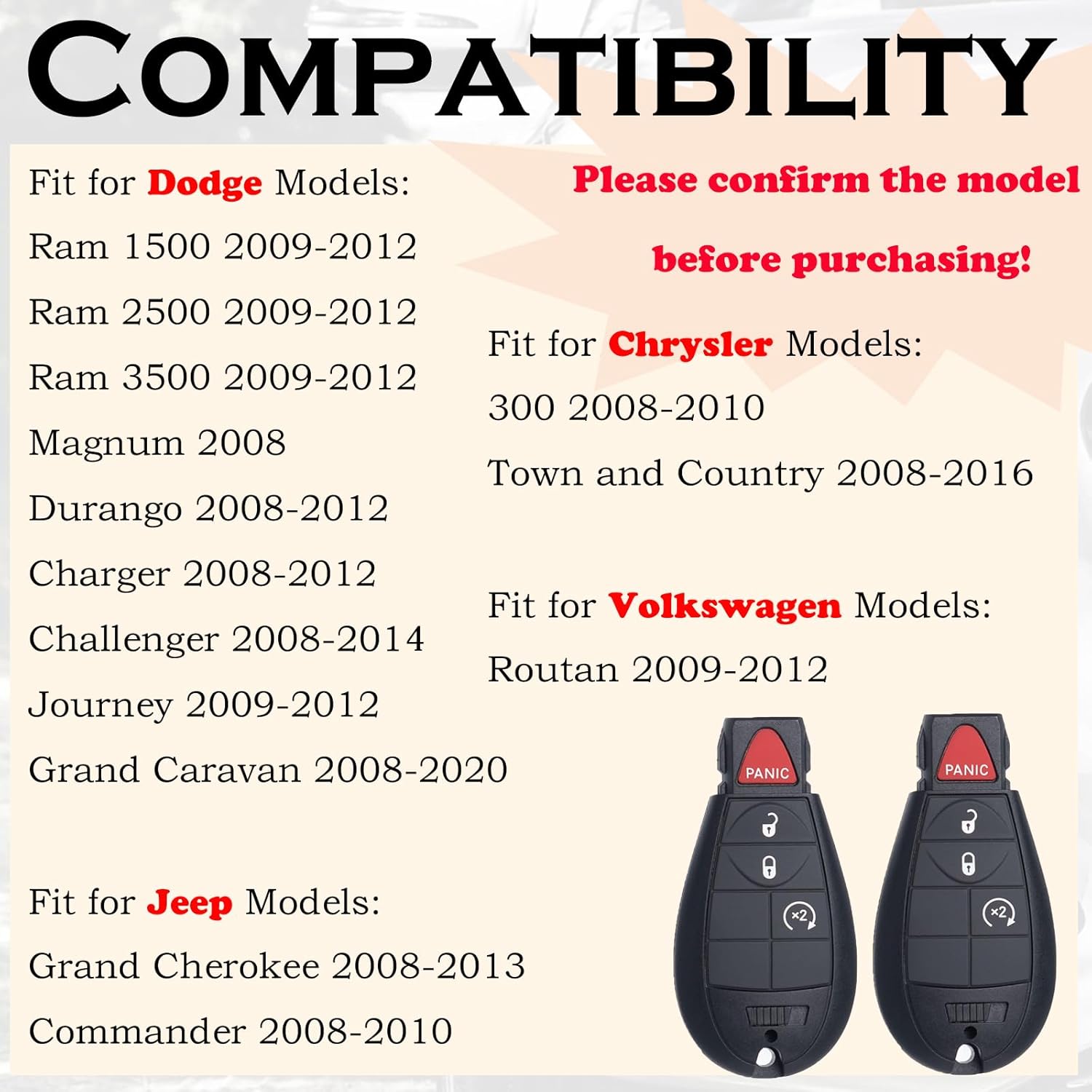 Key Fob FOBIK Keyless Remote Start Replacement Fits for Dodge Ram 1500 2500 2009-2011 2012 Grand Caravan Charger Challenger Durango Journey Jeep Grand Cherokee Commander Chrysler Town Country - Image 2