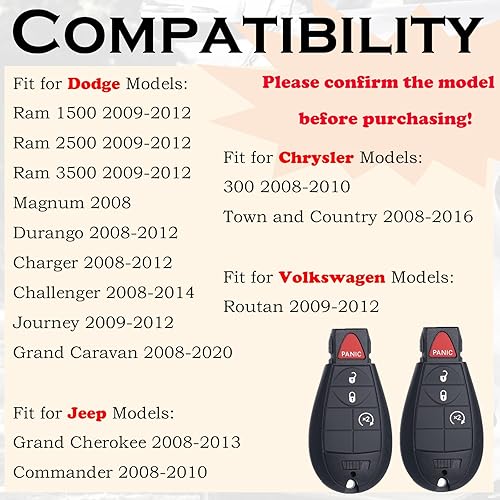 Miniatura 2 de Llavero FOBIK de repuesto de arranque remoto sin llave para Dodge Ram 1500 2500 2009-2011 2012 Grand Caravan Charger Challenger Durango Journey Jeep