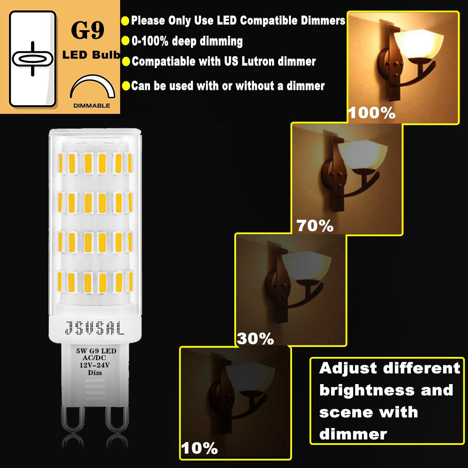 Low Voltage Bombilla LED G9 De 12-24 Voltios CA/CC, 5 W 63 LED 4014, 400-450 Lúmenes, Blanco Cálido 3000 K/blanco Frío 6000 K, Para RV Camper Marine, Luz De Energía Solar