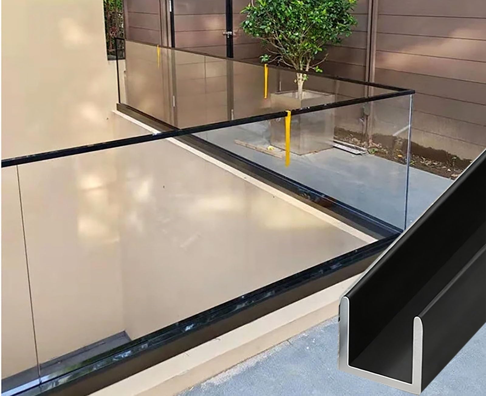 Canal en U de vidrio fijo impermeable para perfiles de aluminio en pared
