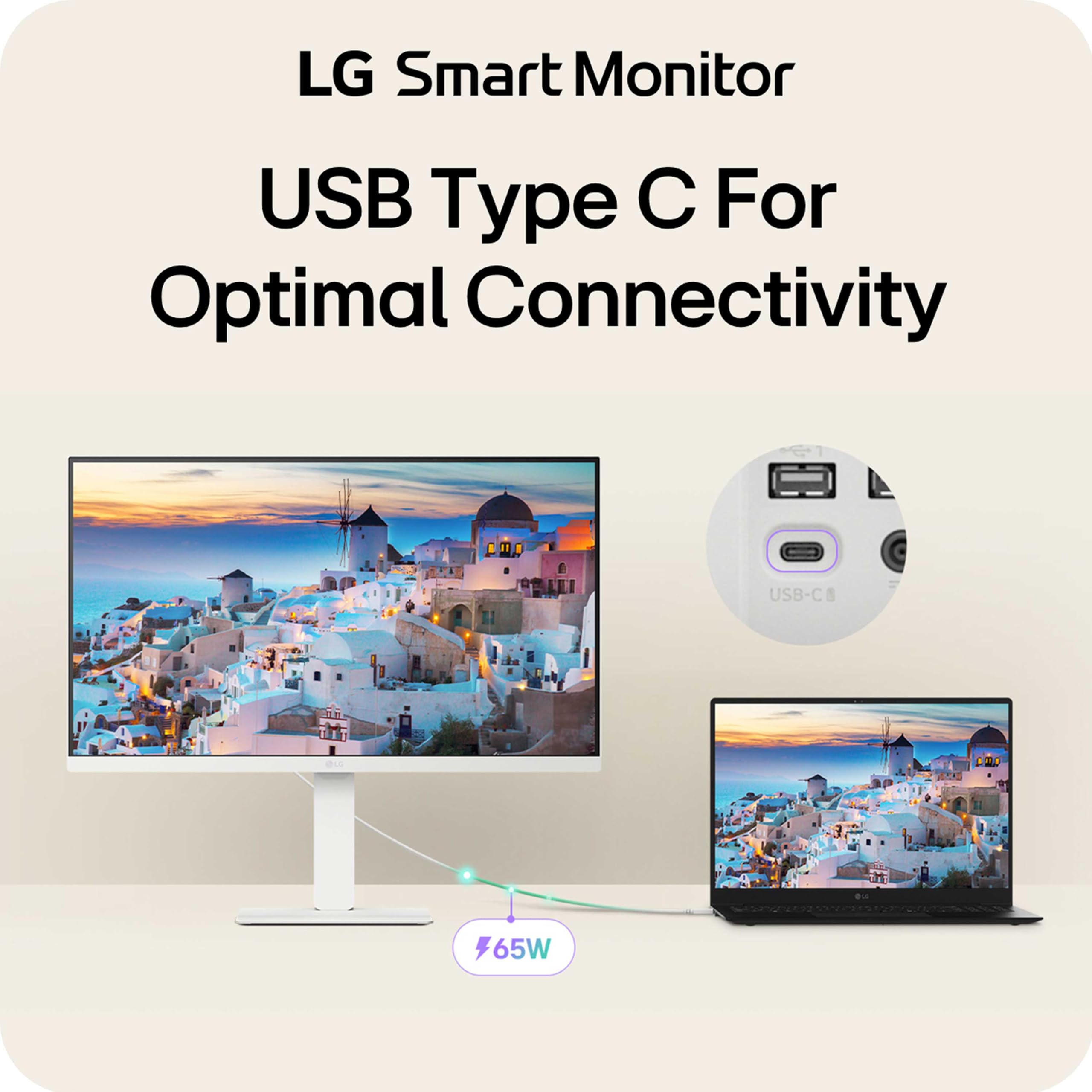 LG 27U730SA-W 27-Inch Smart 4K UHD (3840 x 2160) IPS Computer Monitor, HDR10, Built-in Speaker, Screen Share, Bluetooth, Remote Control, HDMI, USB Type-C PD 65W, Tilt/Height/Swivel/Pivot Stand, White — view 9