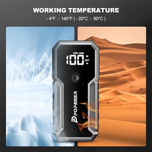 Miniatura 6 de POPDEER Arrancador de batería de automóvil, caja de salto de 2500 A para batería de automóvil (8.0 L de gasolina6.0 L diesel), cargador de batería