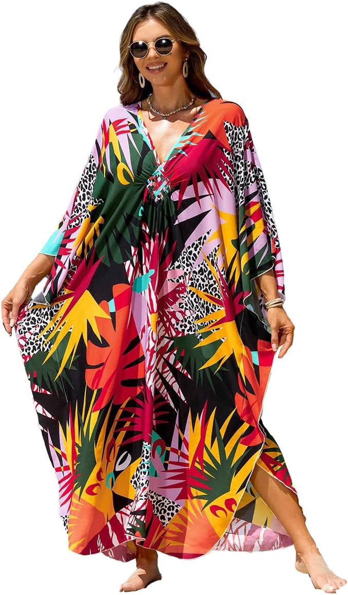 Plus Size Kaftan Dresses for Women Loose Batwing Sleeve Bathing Suit Cover Up Lightweight Loungewear