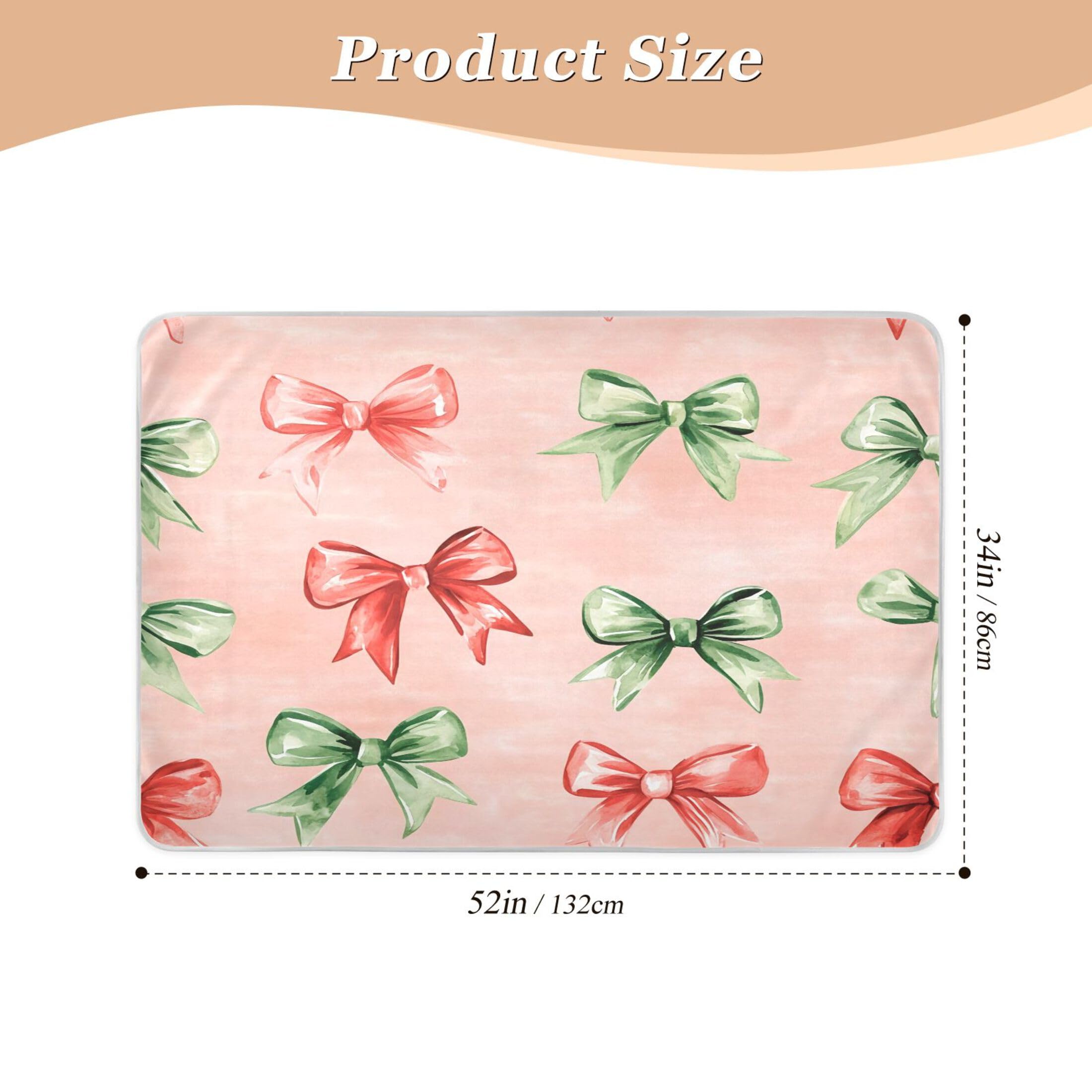 Takiito Watercolor Red Green Bows Bed Pad Reusable Bed Underpad Washable Waterproof Leak-Proof Quick Dry Incontinence Pee Pad for Toddlers Kids Adults Pets 34x52 in