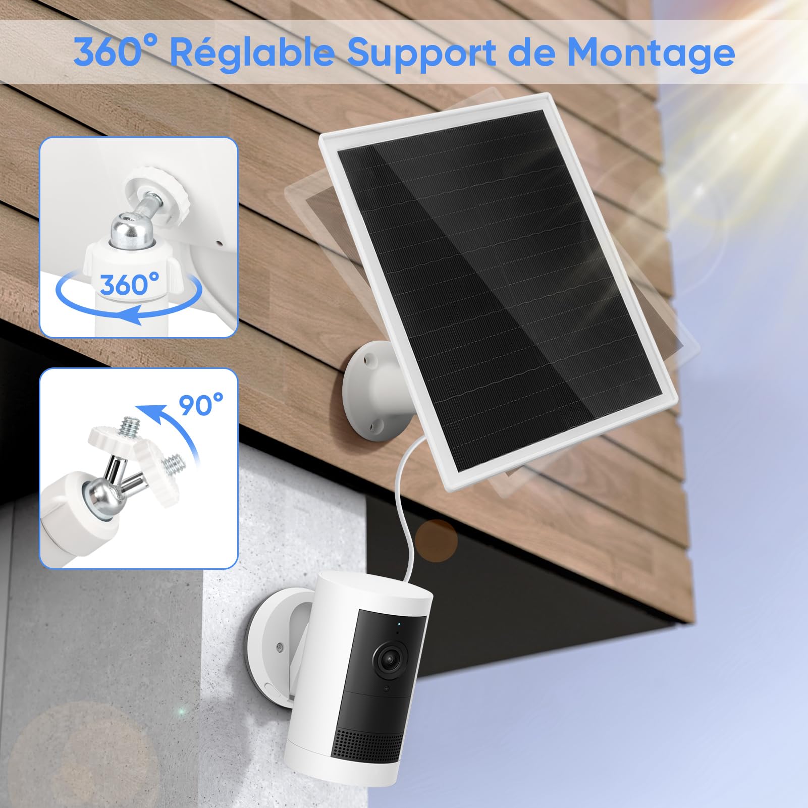 Batterie Panneau Solaire 6w pour Caméra de Sécurité, 5V Kit Panneau Solaire avec Batterie, Panneaux Solaires Étanches IP66 avec Câble de 9,8 Pieds