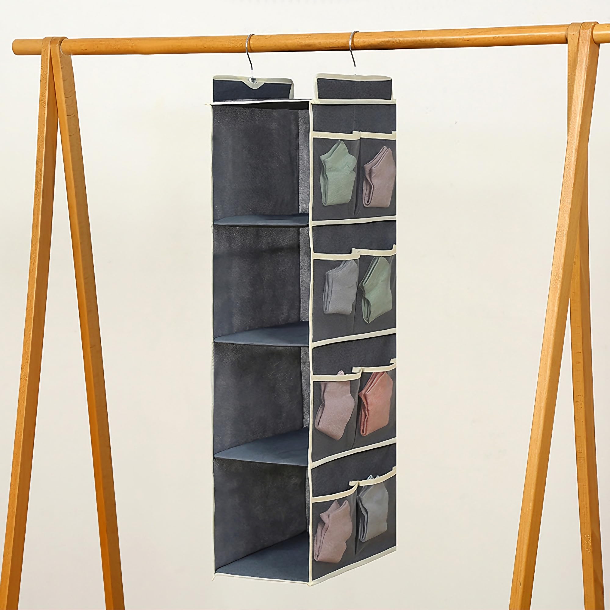 Hongmeru Hanging Wardrobe Organiser, 4 Shelves and 12 Pockets Hang Storage