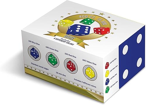 Miniatura 5 de Brybelly 400 dados de 0.630 in (morado, azul, verde, rojo)