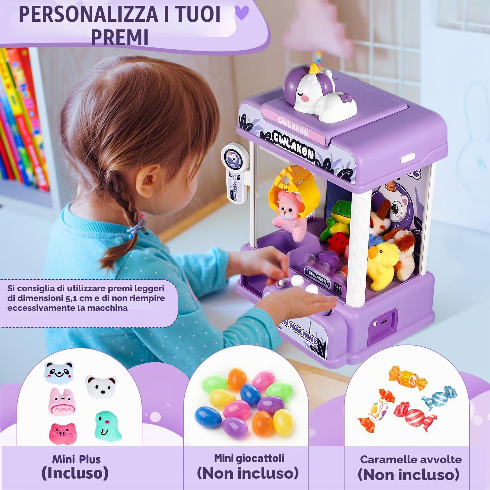CWLAKON Candy Grabber, Macchina con Artiglio per Bambini, Macchina Artiglio Arcade con Musica, Giochi Arcade con Mini Giocattoli, Regalo di Natale e di Compleanno