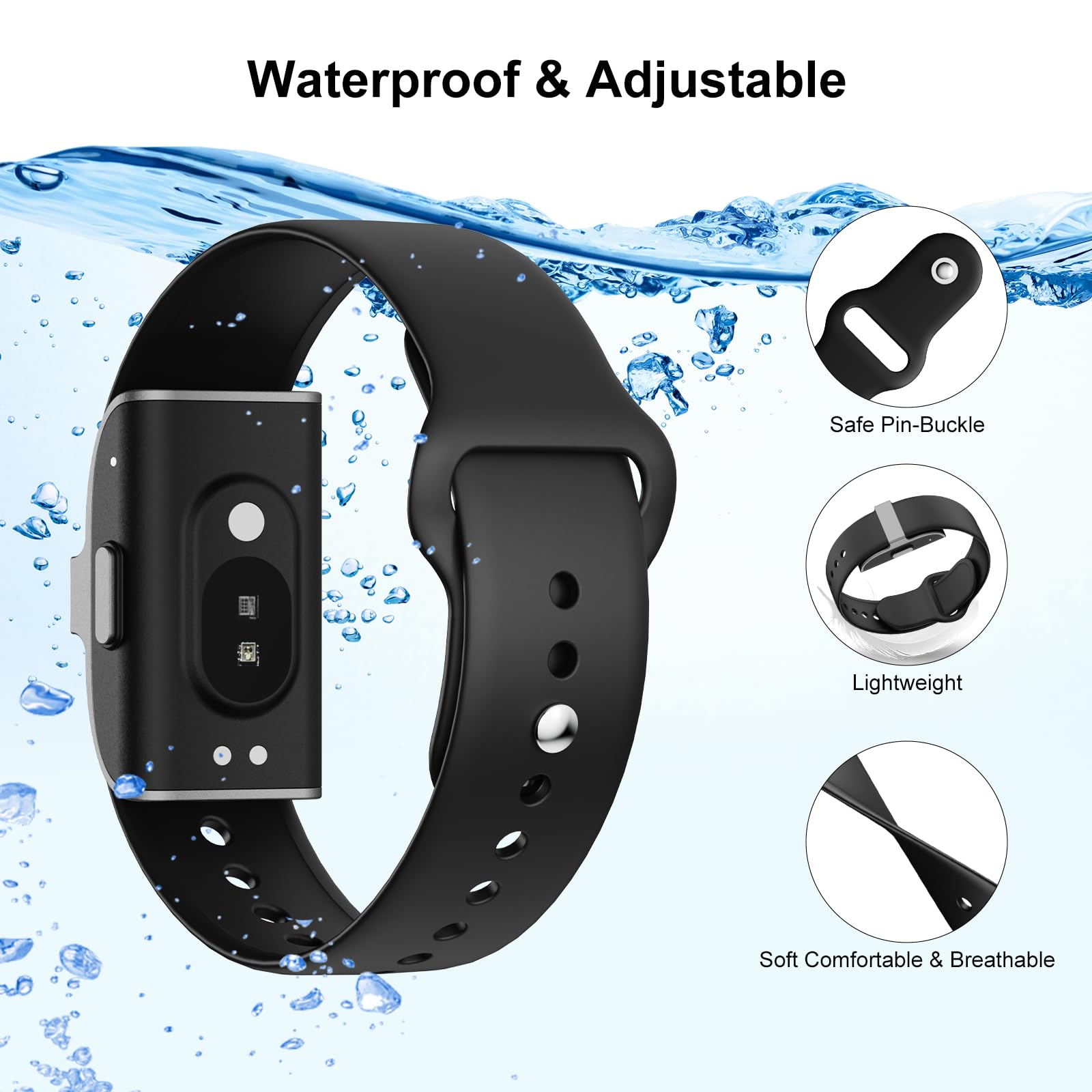 Hexasider Replacement Silicone Strap Compatible with Hume Band, Soft Adjustable Wrist Bands for Hume Band Replacement Strap, Breathable Sport Wristbands Fitness Tracker Women Men — view 2