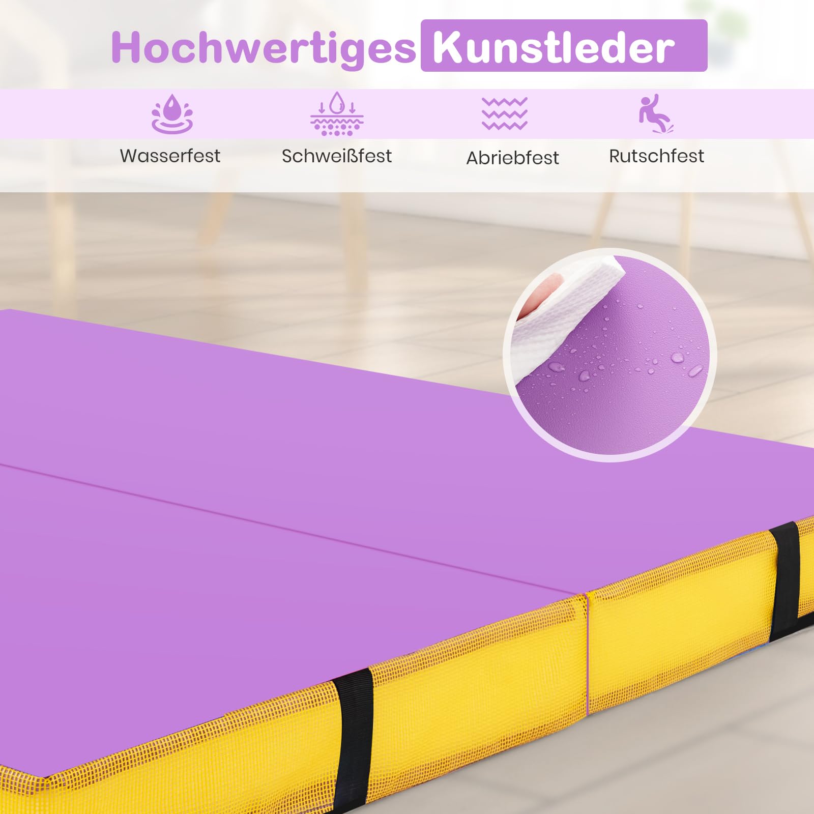 COSTWAY Turnmatte klappbar, 122 x 122 x 10 cm Weichbodenmatte, Gymnastikmatte faltbar & tragbar, quadratische Sportmatte aus PU-Bezug mit Tragegriffe, Yogamatte indoor für Kinder, Erwachsene
