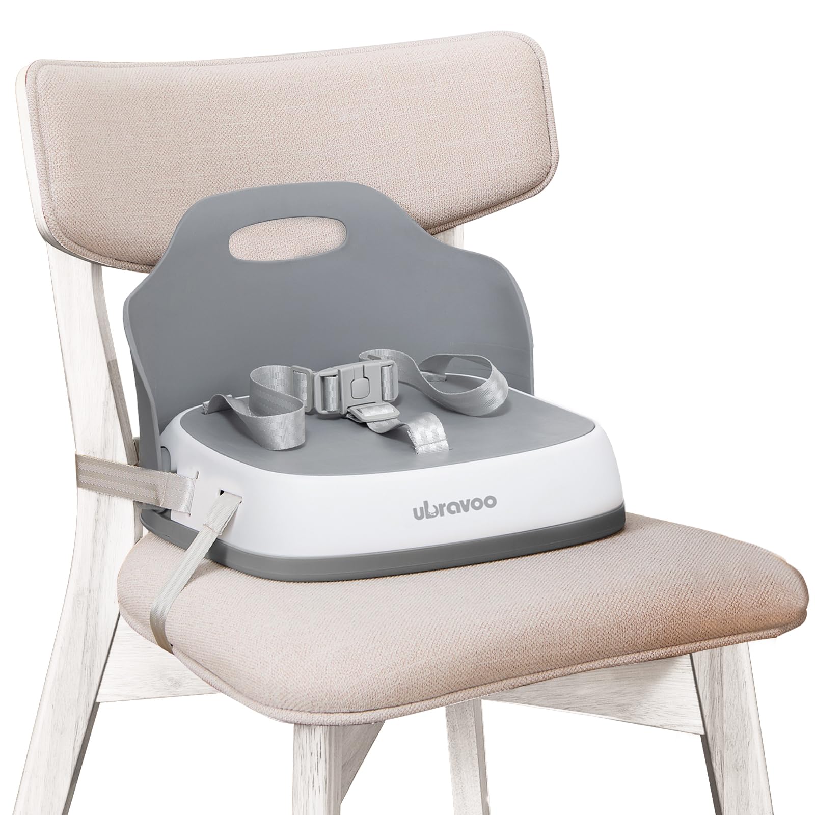 UBRAVOO Asiento Elevador, Cojín Elevador Portátil, Triple Fijación, Asa de Transporte Plegable Portátil, Adecuado para Niños de 6 a 36 Meses (Gris-2)