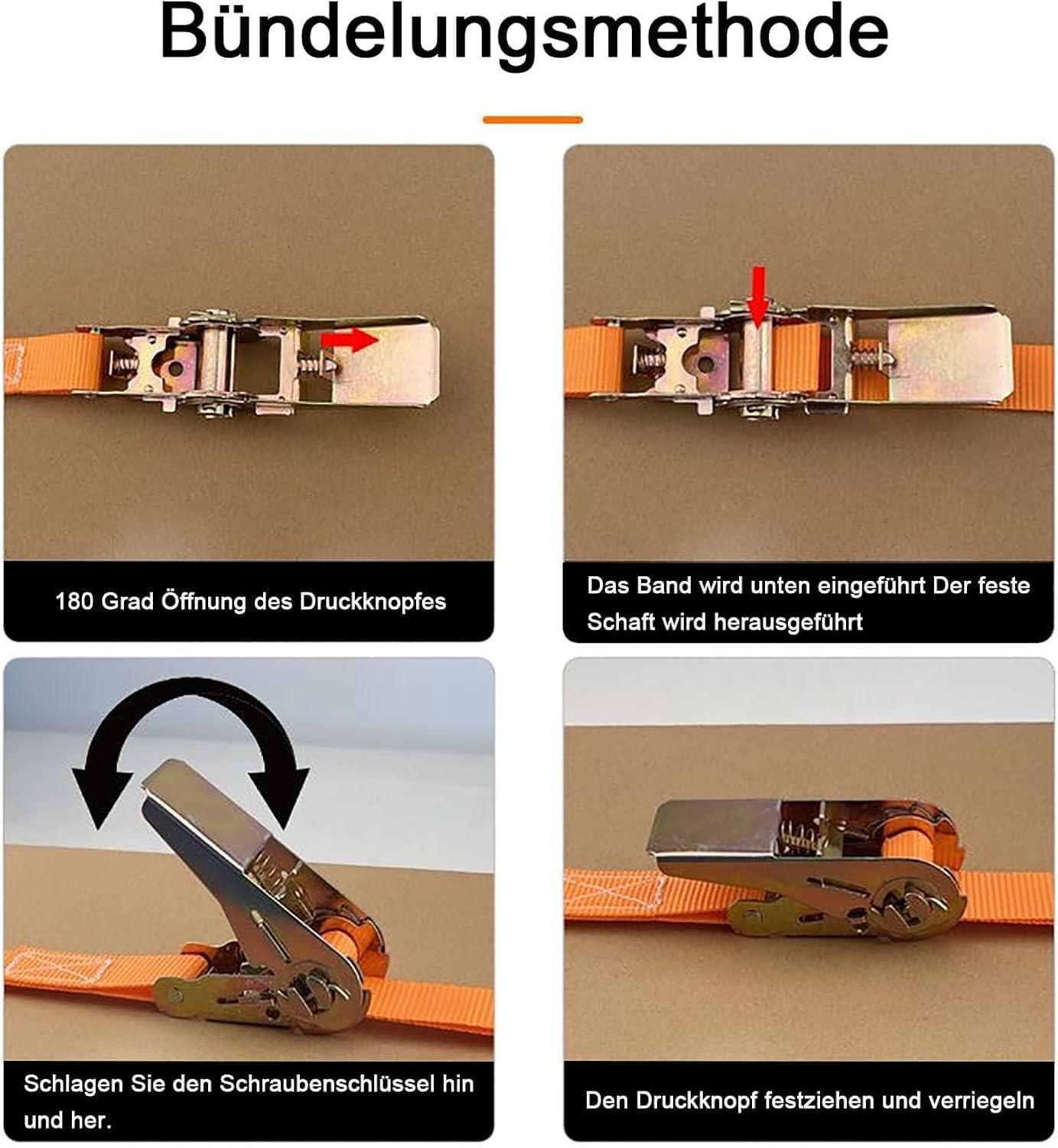 BetterJonny - Cinghia di ancoraggio, 15 m, con fibbia di serraggio, 1000 kg, larghezza della cinghia 25 mm, cinghia a cricchetto con cricchetto per fissaggio auto, moto (arancione)
