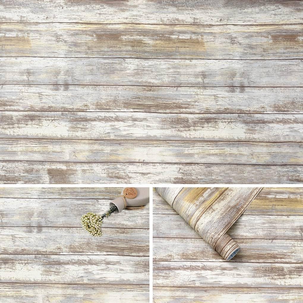 Arthome Rustic Wood Contact Paper Peel and Stick Self-Adhesive Wallpaper,Decorative Vinyl for Countertop Cabinets,Easy to Clean Removable Distressed Plank Grain Vintage Wall Covering 23.6x200'' Gray Grey Wood 23.6''x200''
