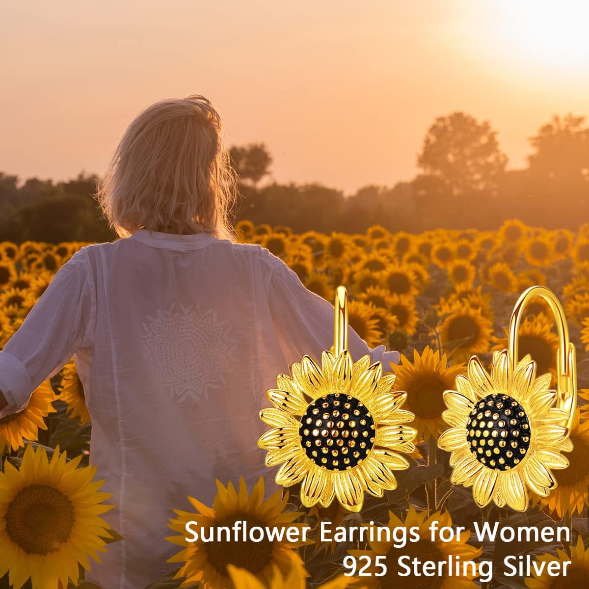 Sunflower Earrings for Women 925 Sterling Silver Gold Plated Sunflower Leverback Earrings Jewelry Birthday Gifts for Women - Image 6