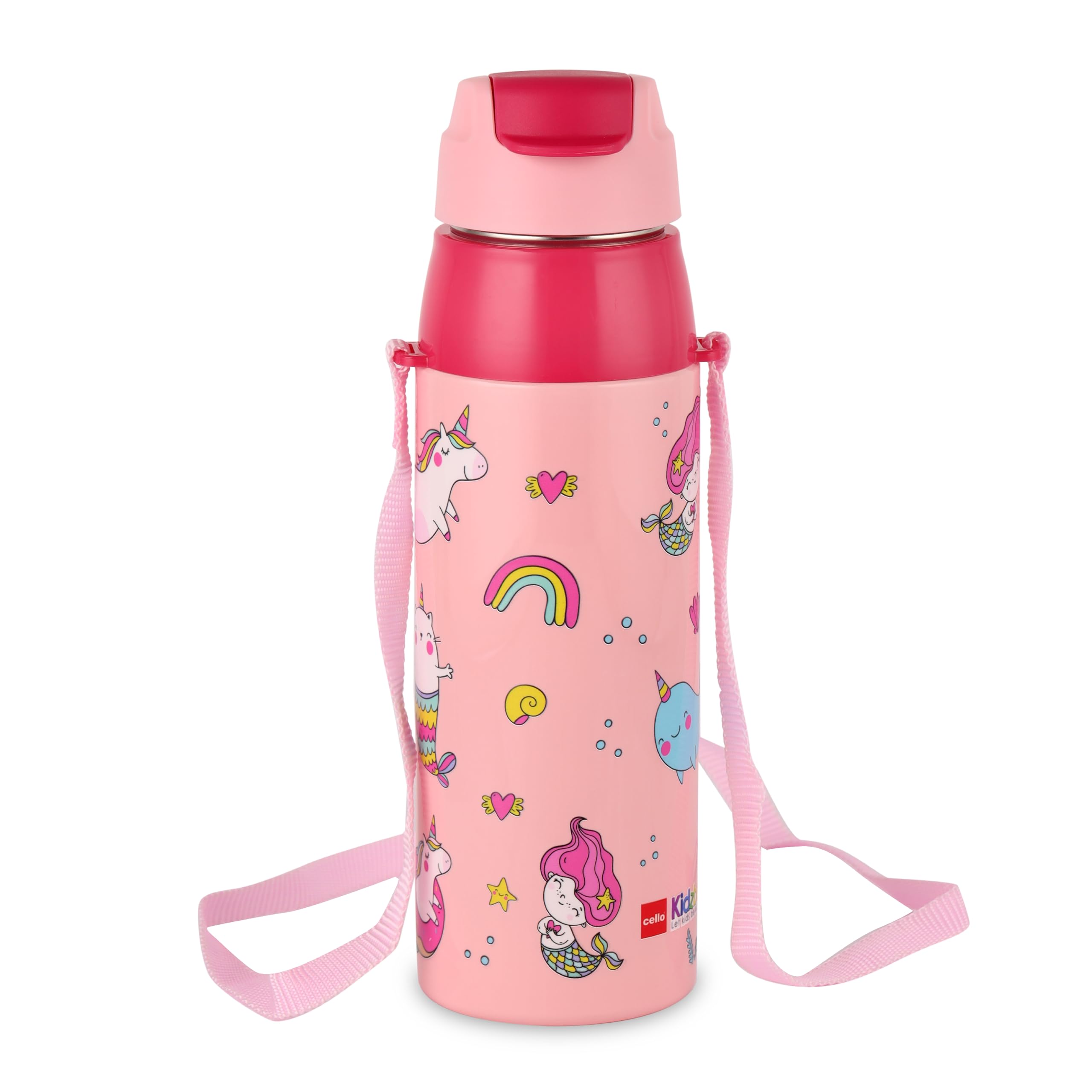 CELLO Kidzbee Era 600 Insulated Kids Water Bottle 520 ml, Pink | 3D Touch & Feel Pink Parade Design One Hand Grip Lightweight Leakproof Easy Sip Flip Cap Insulated Water Bottle for School Kids