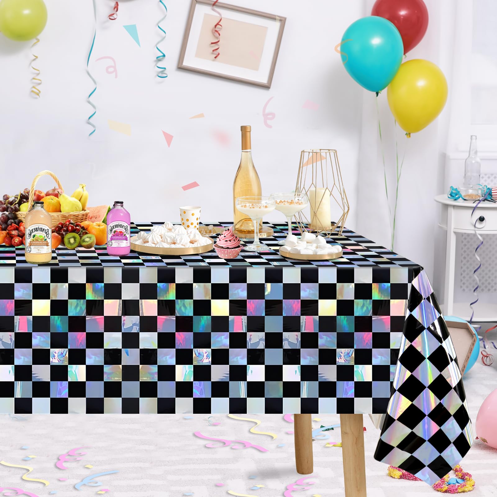 Lot De 8 Nappes De Drapeau à Damier Noir Et Blanc 54 Pouces X 108 Pouces En Plastique Jetable En Damier Nappe Rectangulaire Imperméable Pour La Décoration De Fête De Pique-Nique D'anniversaire