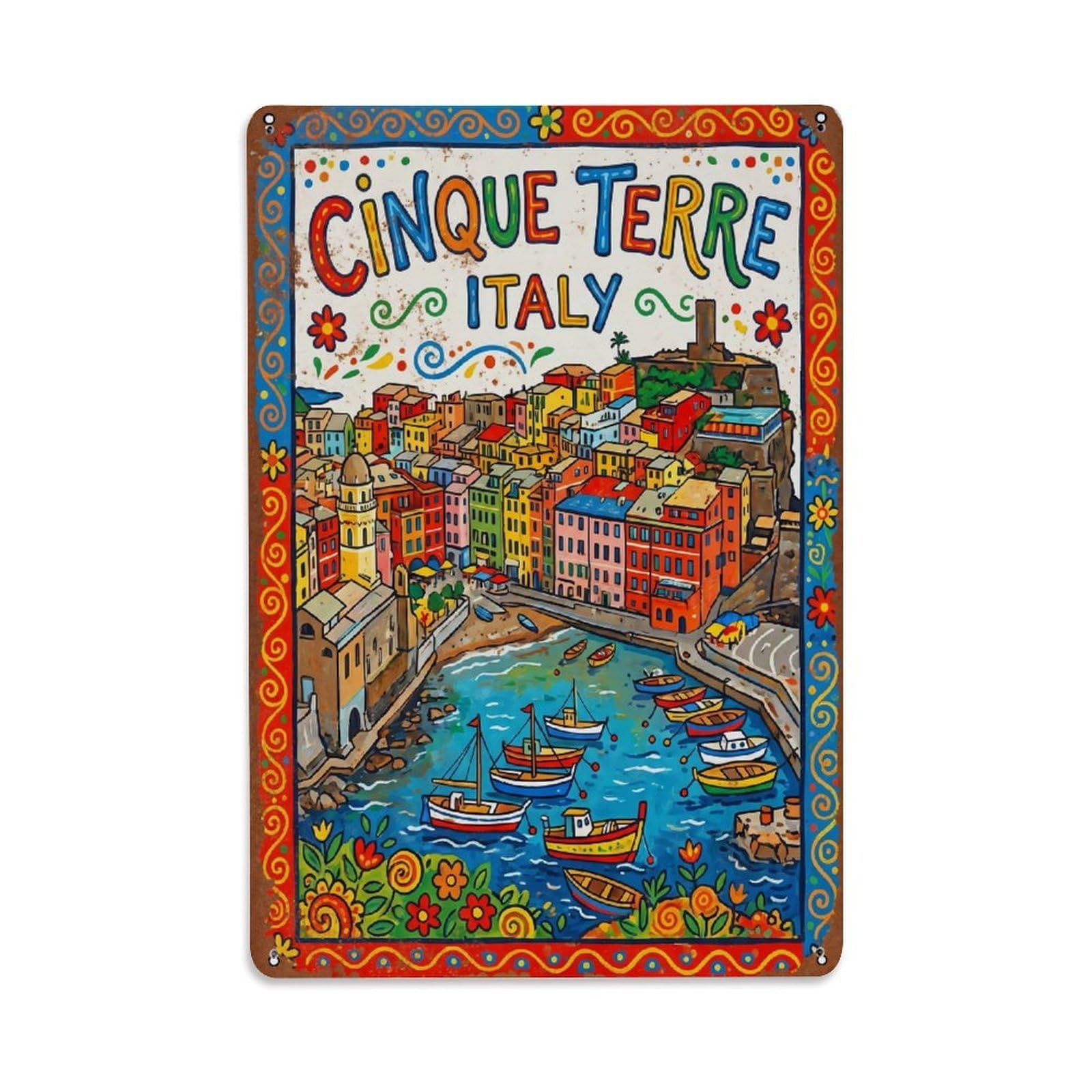 Yrnq 08X12inch Vintage Style Vintage Travel Cinque Terre Italy Traditional Metal Tin Sign