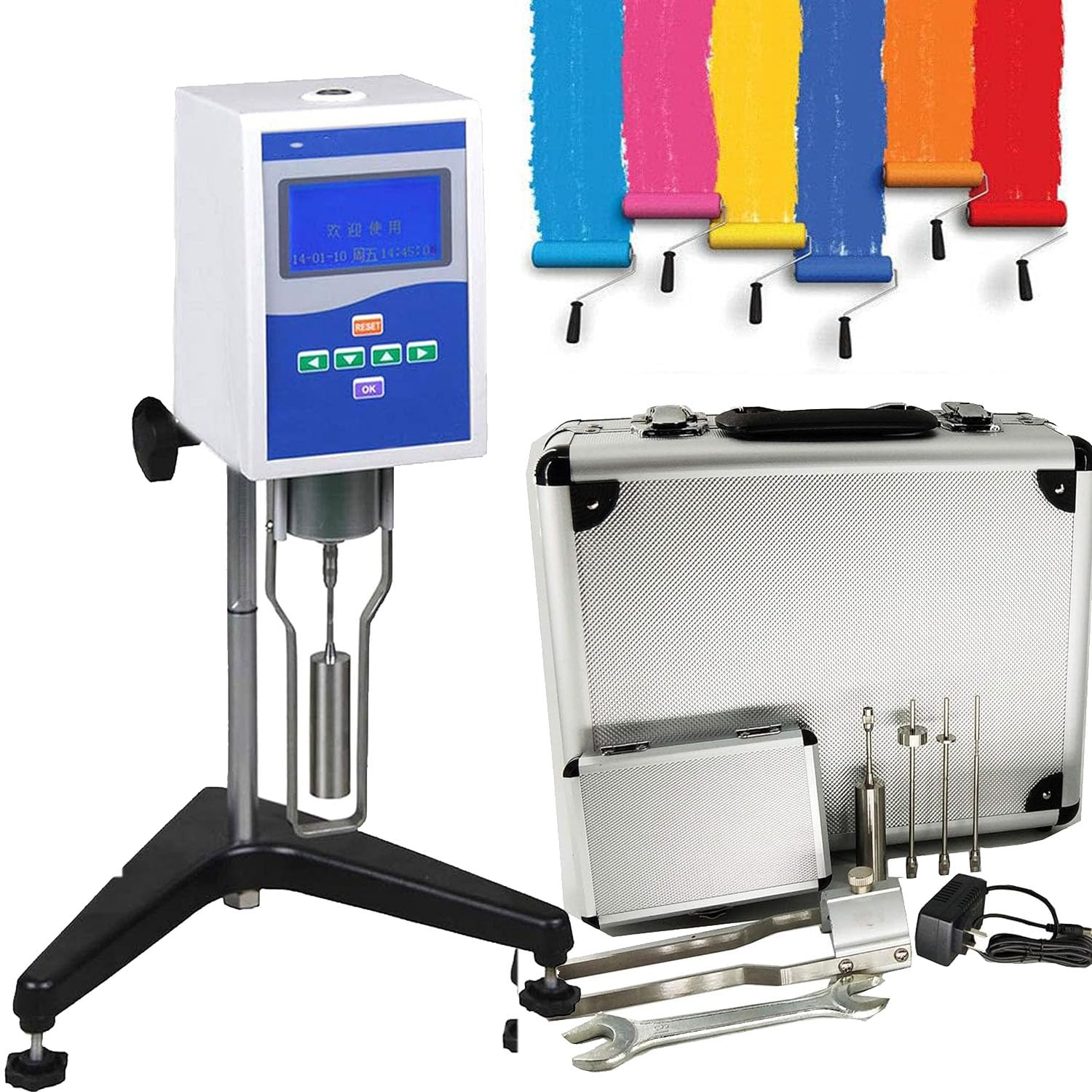 Rotational Viscometer Rotary Viscometer Digital Liquid Viscosity Meter with RS232 Temperature Interface 32 Kinds Combination 1~2000000mPa.s Accuracy ±1% 4 Rotor Fluidimeter Tester Meter