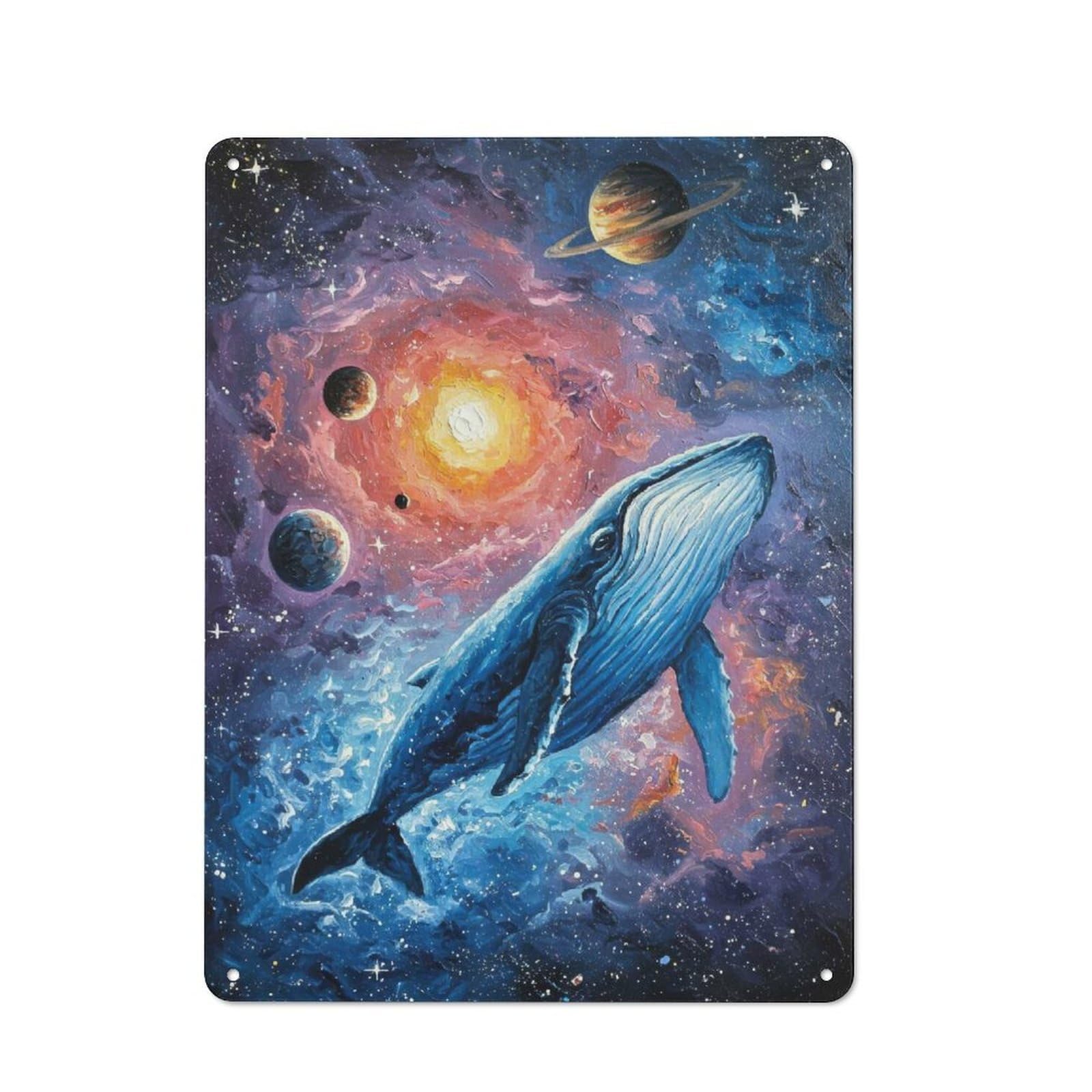 Junmoney Whale In Space Painting 40X30cm Rustic Metal Sign With For Guest Room Or Hallway, For Vintage Wall Decor Fans, For Metal Sign Collectors