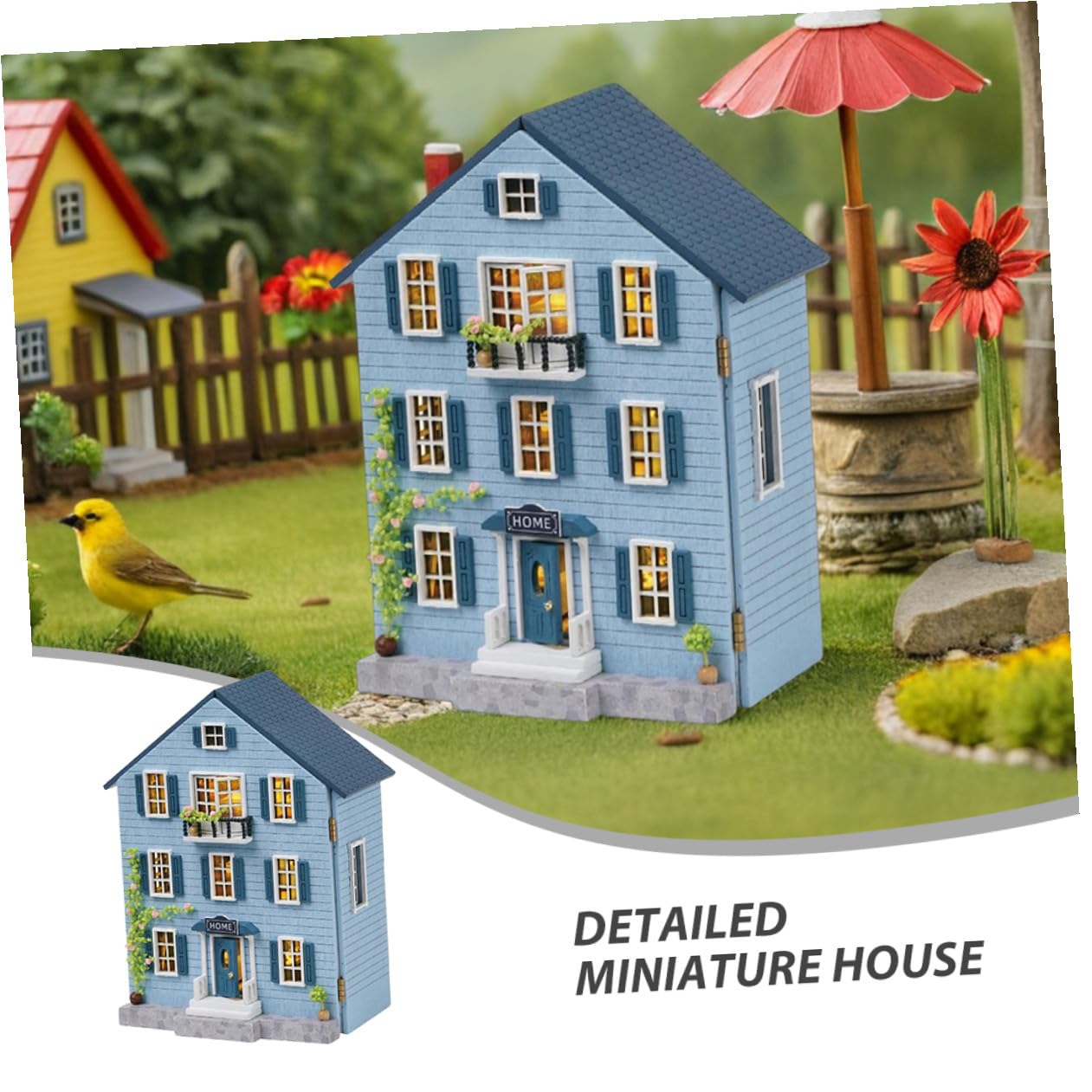 Kit per Casa delle Bambole in Miniatura in Legno con Mobili Set Fai da Te Compatto e Portatile Decorazioni per Villaggi Natalizi e Lavoretti Creativi per e Famiglie