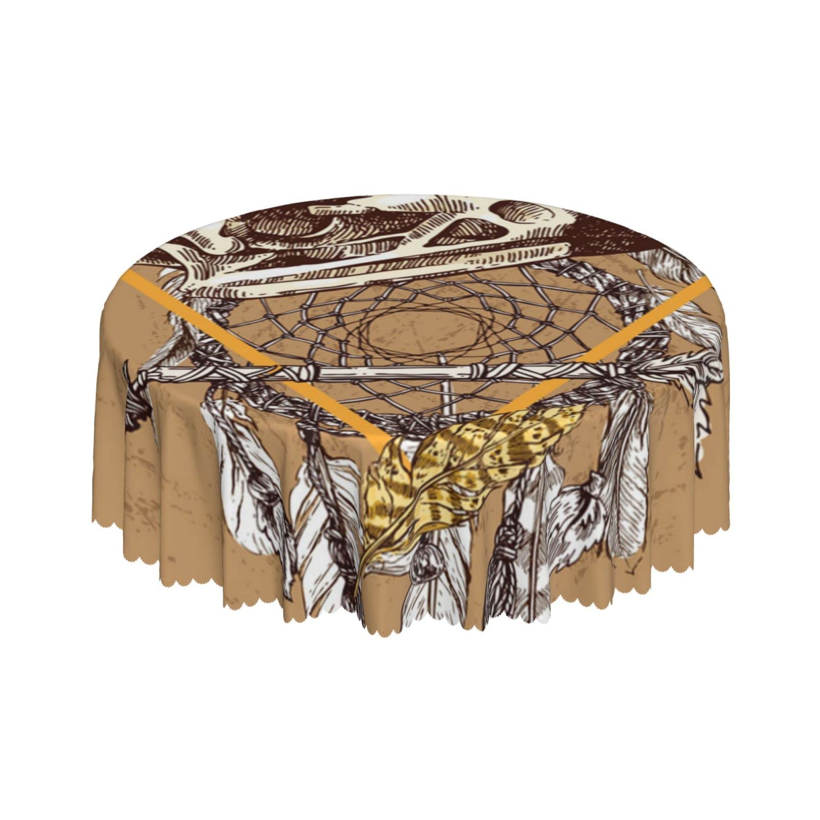 Lsjuee Eagle Skull Native American Feather Round Tablecloth 60 Inch Printed Washable Tablecloth for Dining Party Holiday Fall Home Decorative