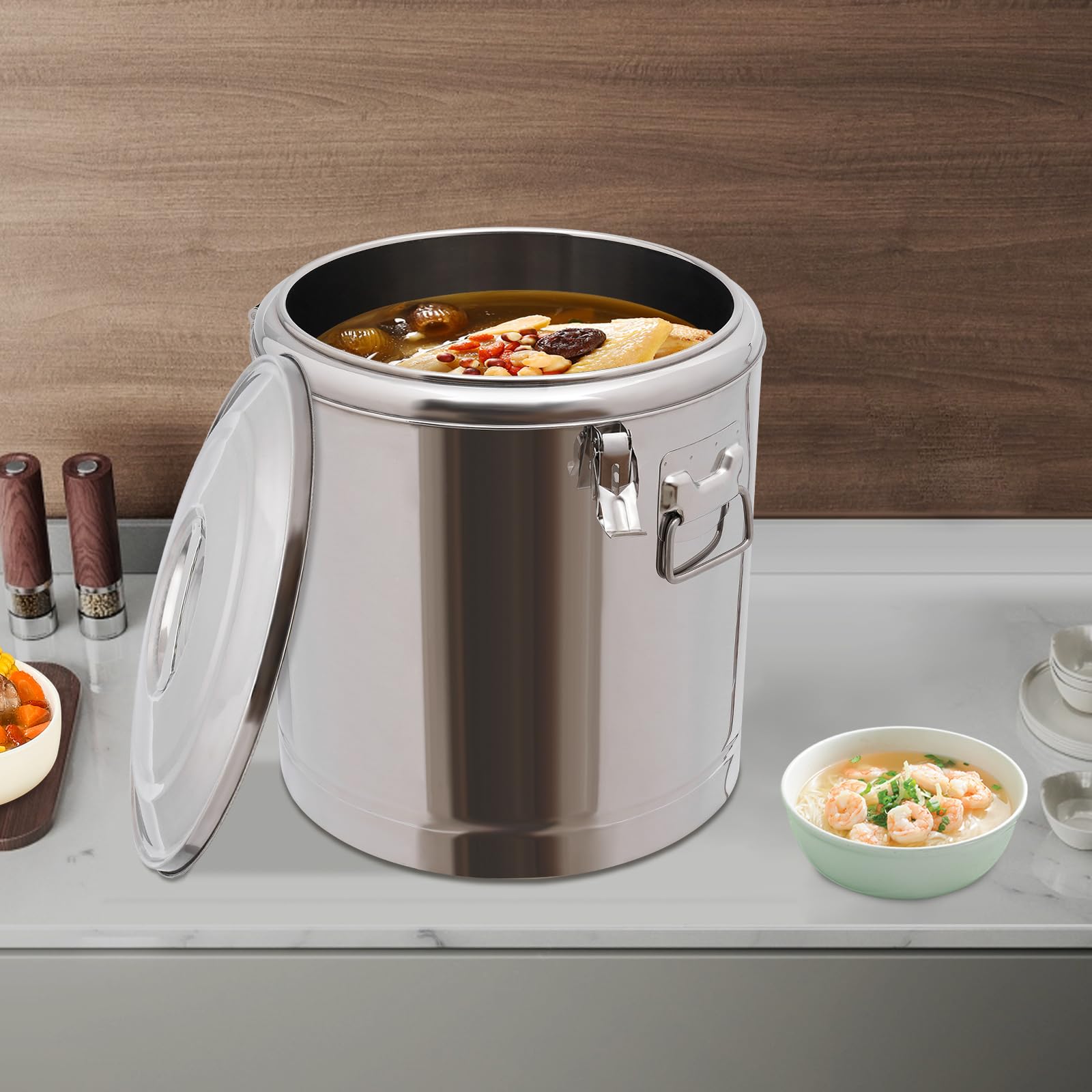 Recipiente térmico para alimentos, 40 L, acero inoxidable, calentador de alimentos, recipiente térmico con tapa, tiempo máximo de aislamiento de 8 horas, 36,5 x 45,5 cm