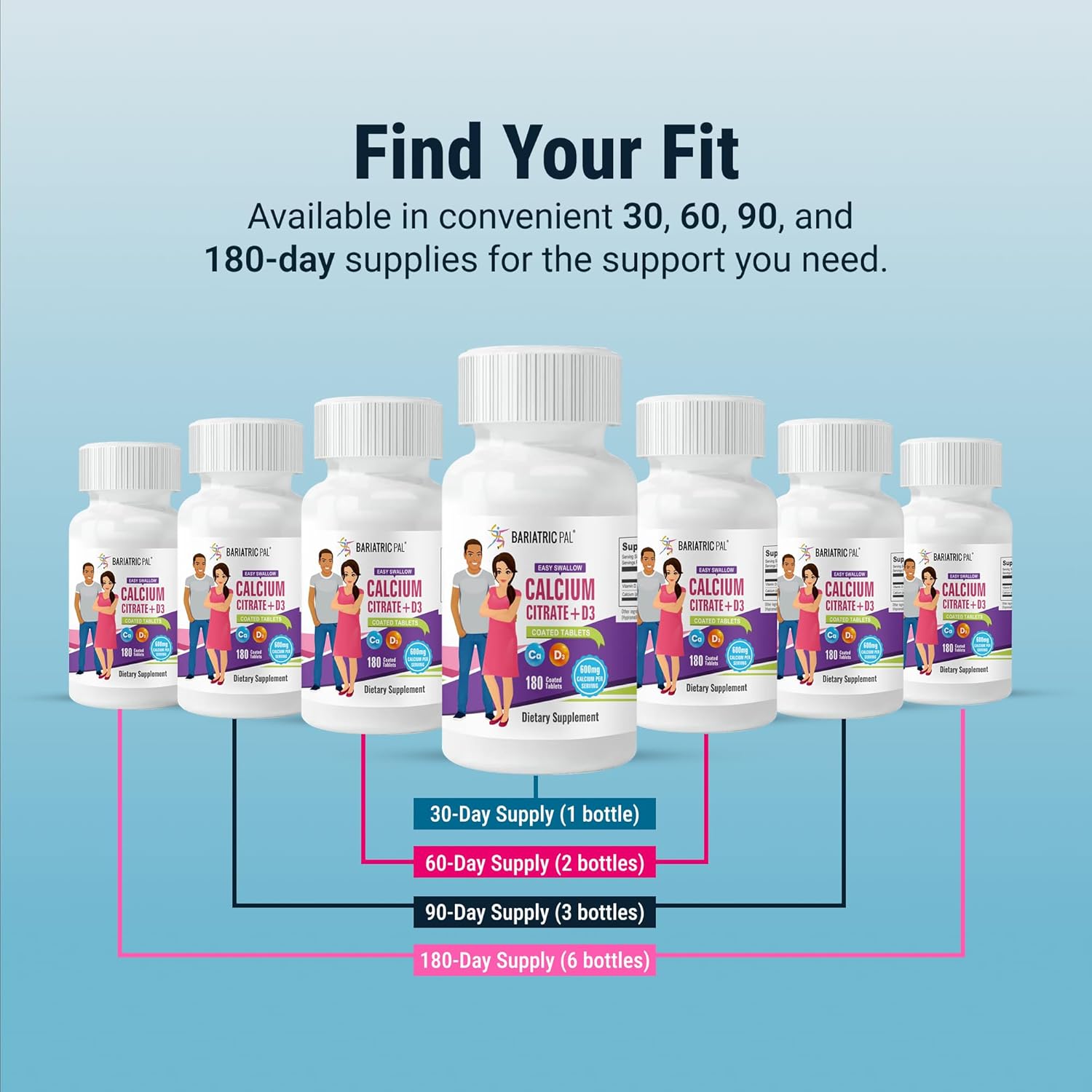 BariatricPal Easy Swallow Calcium Citrate (600mg) and D3 Coated Tablets (60-Day Supply)