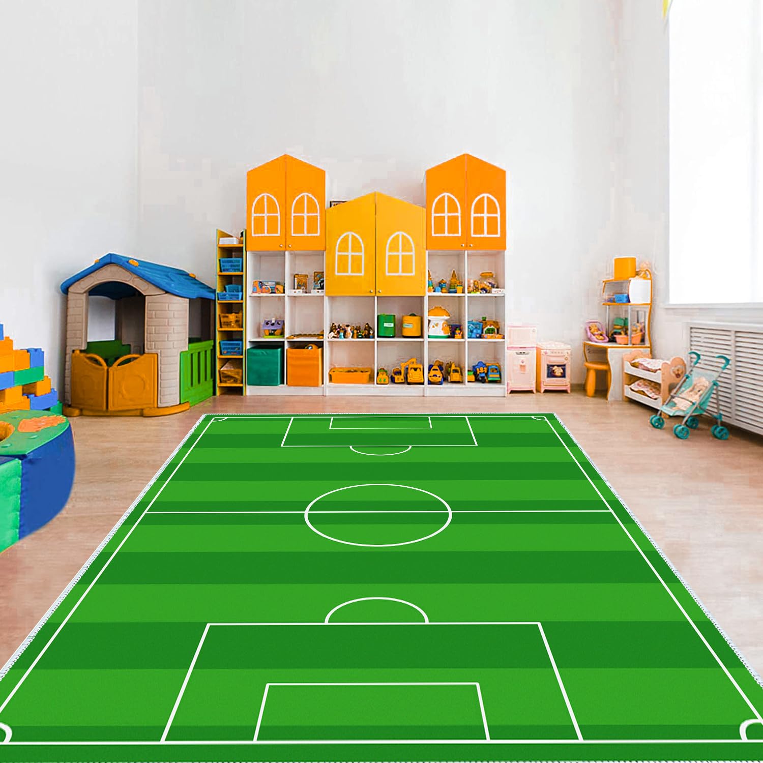 VHCLYBJU Football Field Play Mat - Soccer Pitch Rug for Children, Non Slip Nursery Rug for Living Room & Bedroom